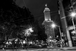 smith tower pioneer square at night  horizontal 2