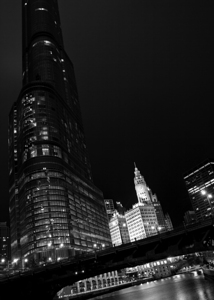 trump tower wrigley building at night  vertical 1