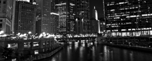 wacker drive chicago riverwalk at night  panorami