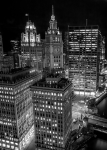 wrigley building tribune building at night  verti