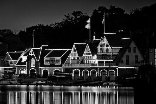 boathouse row at night malta row club  horizontal Print