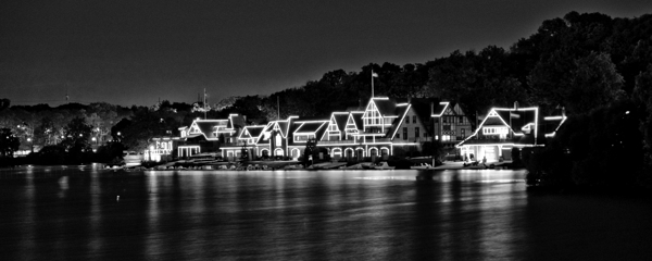 boathouse row on schuylkill river at night  panor Print