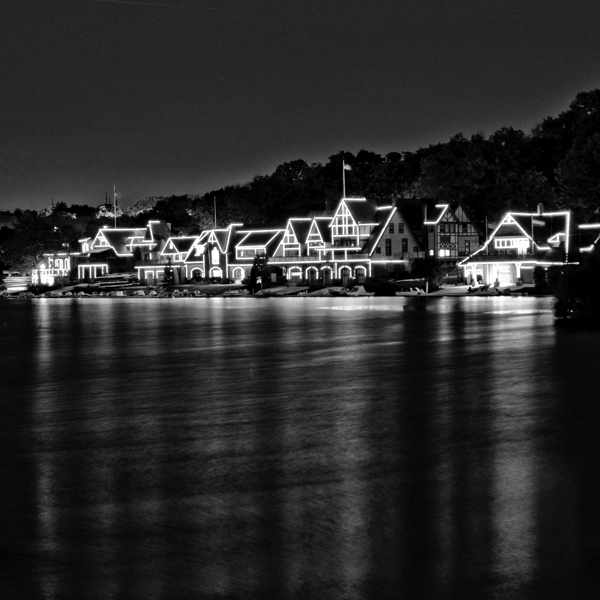boathouse row on schuylkill river at night  squar Print