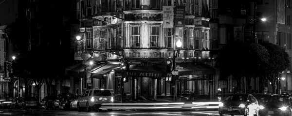 cafe zoetrope columbus drive kearny night  panora Print