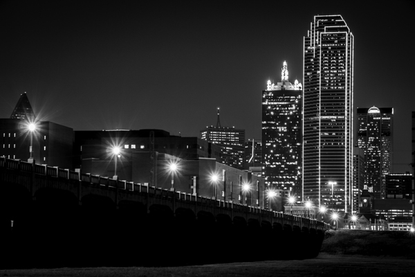 commerce street dallas texas at night  horizontal Print