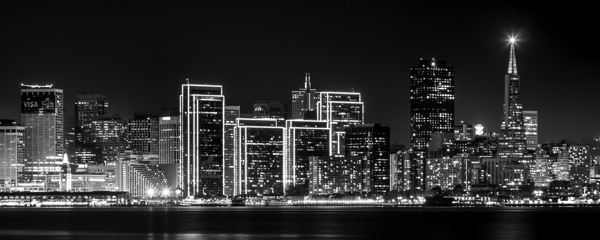 downtown san francisco skyline at night  panorami Print