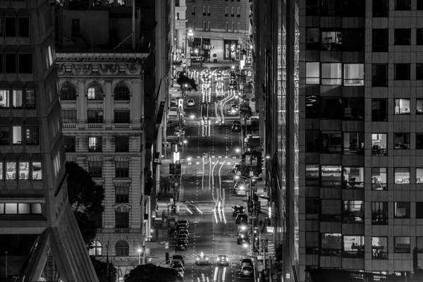 downtown san francisco traffic at night  horizont Print