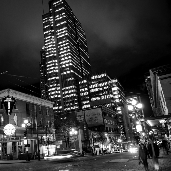 downtown seattle cityscape at night  square 311 T Print