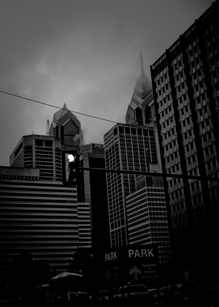 foggy philadelphia cityscape  vertical 455 Cherry Print