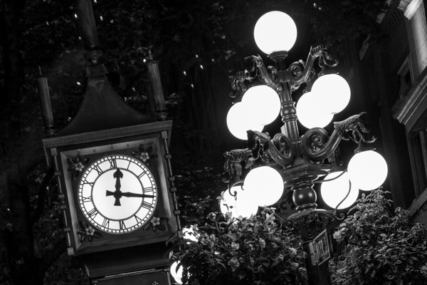 gastown steam clock at night  horizontal 2632 Gas Print