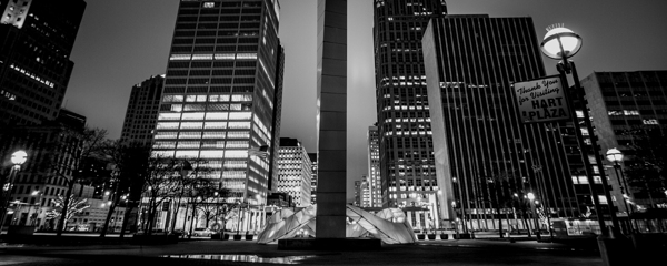 hart plaza downtown detroit skyline  panoramic 30 Print