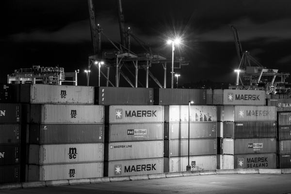 maersk shipping containers at night  horizontal 2 Print