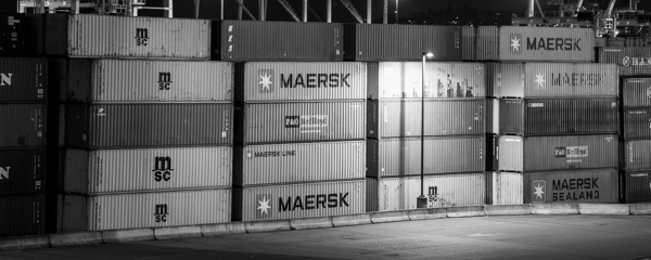 maersk shipping containers at night  panoramic 26 Print