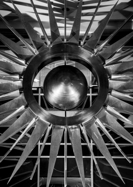 metal sun on phoenix city hall building  vertical Print
