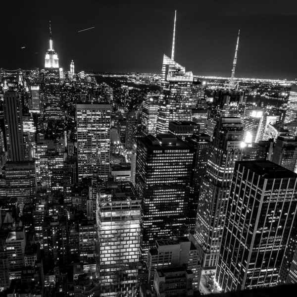 midtown from rockafeller center at night  square Print