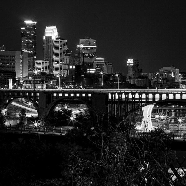 minneapolis skyline east river parkway  square 16 Print