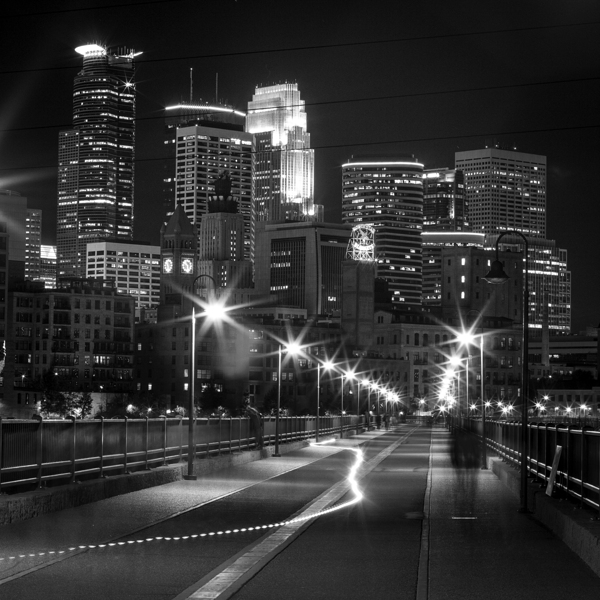 minneapolis skyline from stone arch bridge  squar Print