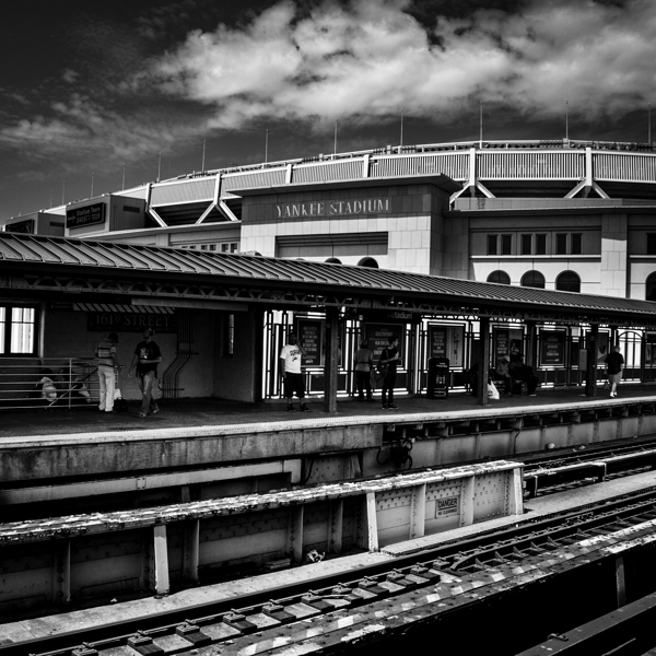 new yankee stadium from train station  square 152 Print