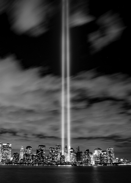 nyc skyline september 11 lights  vertical 388 Val Print