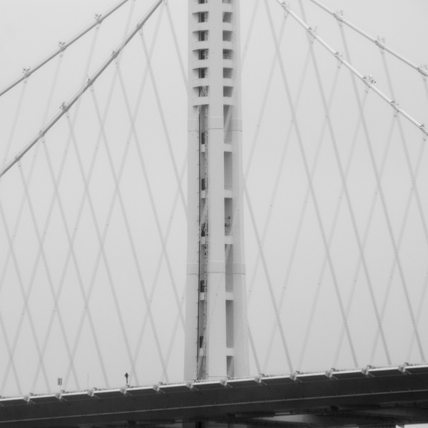 oakland bay bridge mist fog  square 2856 Spire 13 Print