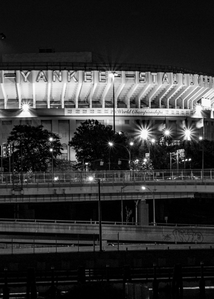 old yankee stadium at night  vertical 2939 Bomber Print