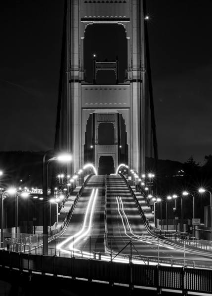 overnight traffic golden gate bridge  vertical 27 Print