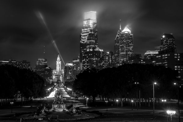 philadelphia skyline at night from art museum  ho Print