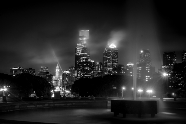 philadelphia skyline from art museum at night  ho Print