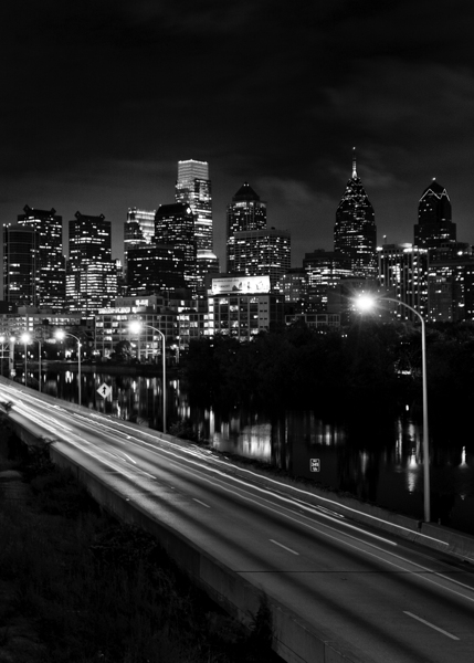 philly skyline over i76 at night  vertical 979 Ah Print