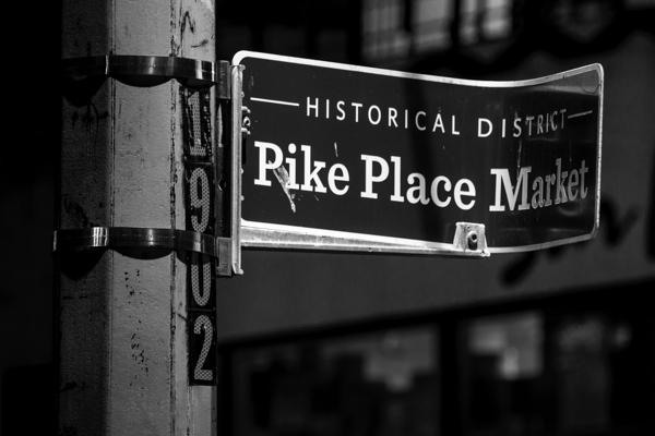 pike place market historical district sign  horiz Print