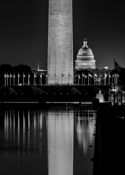 reflecting pool washington monument at night  ver Print