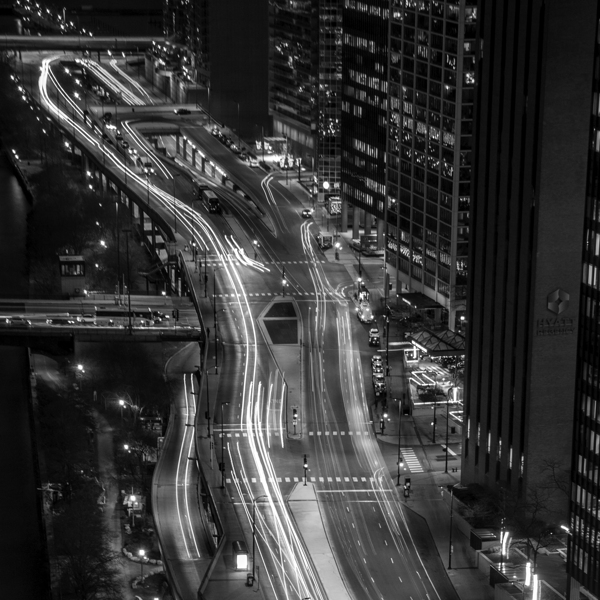 rush hour traffic on wacker drive at night  squar Print