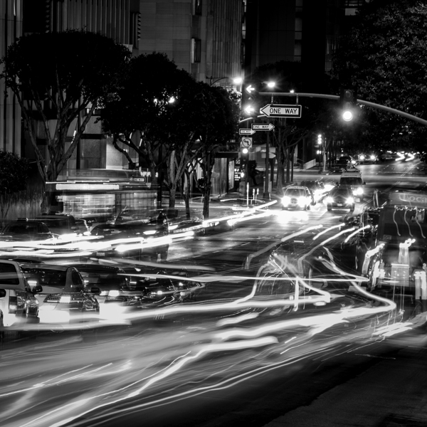 rush hour traffic on wilshire boulevard  square 2 Print