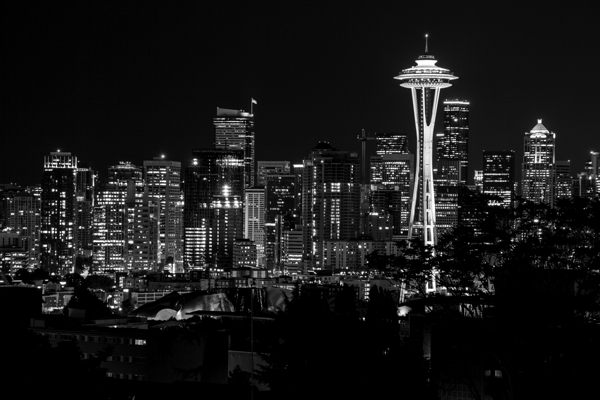seattle skyline at night  horizontal 2681 Emerald Print