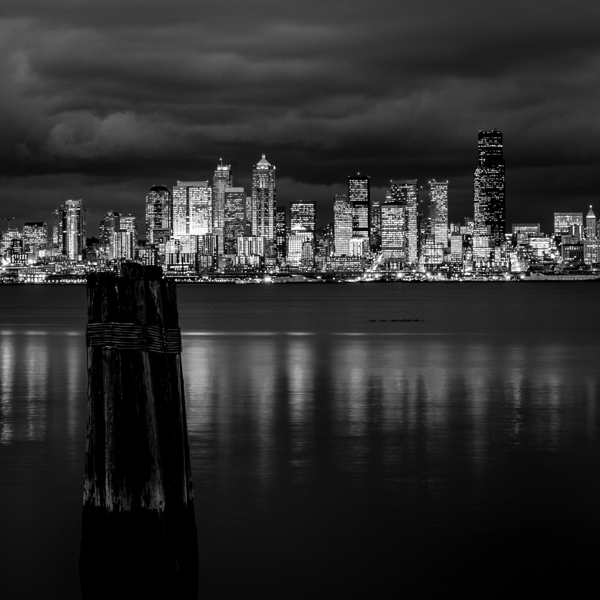 seattle skyline at night elliot bay  square 294 E Print