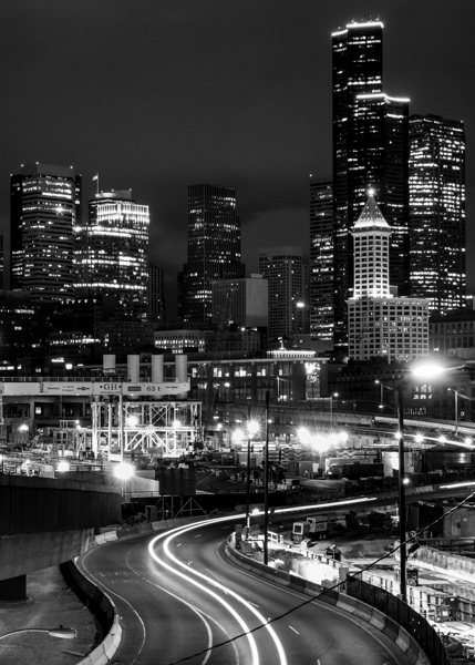 seattle skyline over alaskan way  vertical 2673 A Print