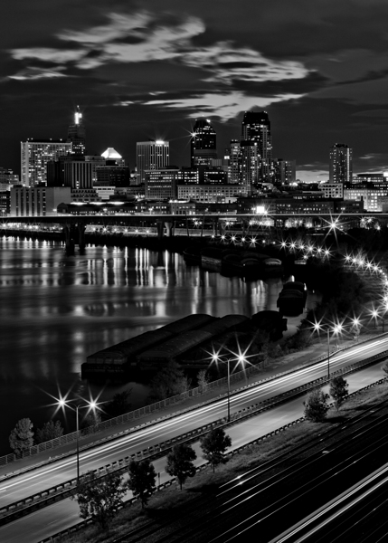 st paul skyline night  vertical 1721 Barges 2 13k Print
