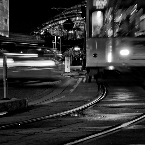 taxi and street car channelside  square 1107 Eith Print