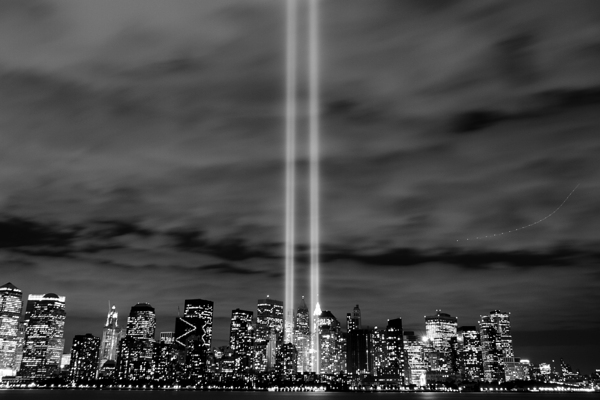 tribute in lights 911 lower manhattan  horizontal Print