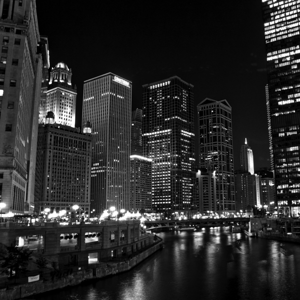 wacker drive chicago riverwalk at night  square 8 Print
