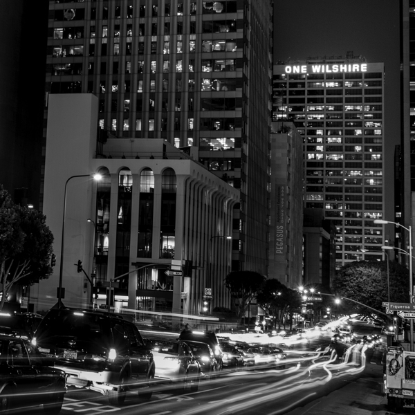 wilshire boulevard and figueroa at night  square Print
