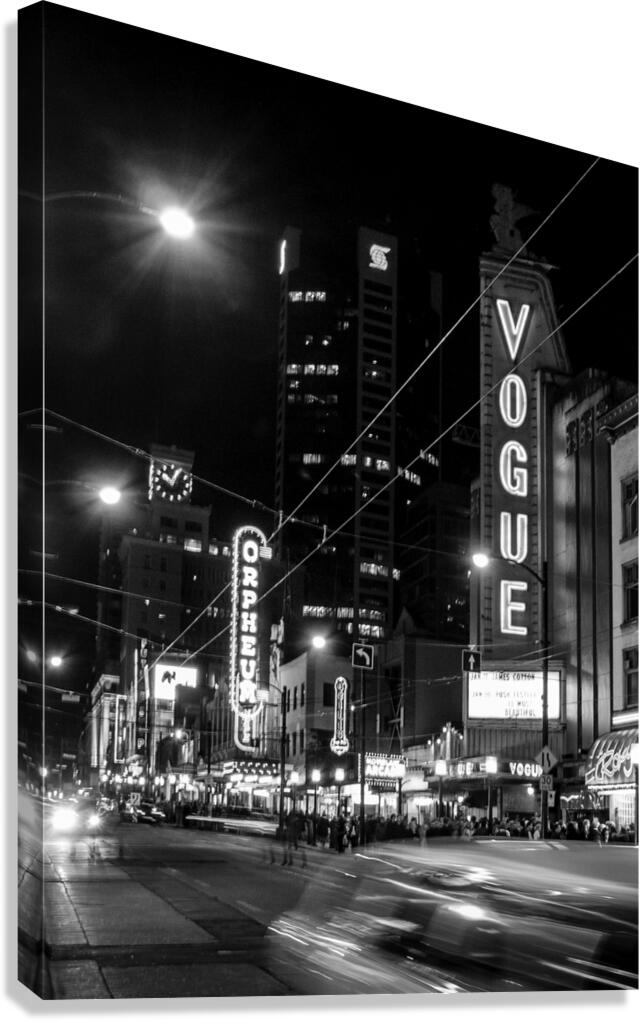 vogue theater at night granville street  vertical Canvas Print