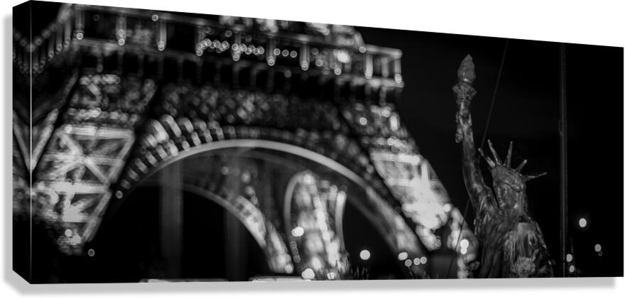 small statue of liberty on river seine  panoramic Canvas Print
