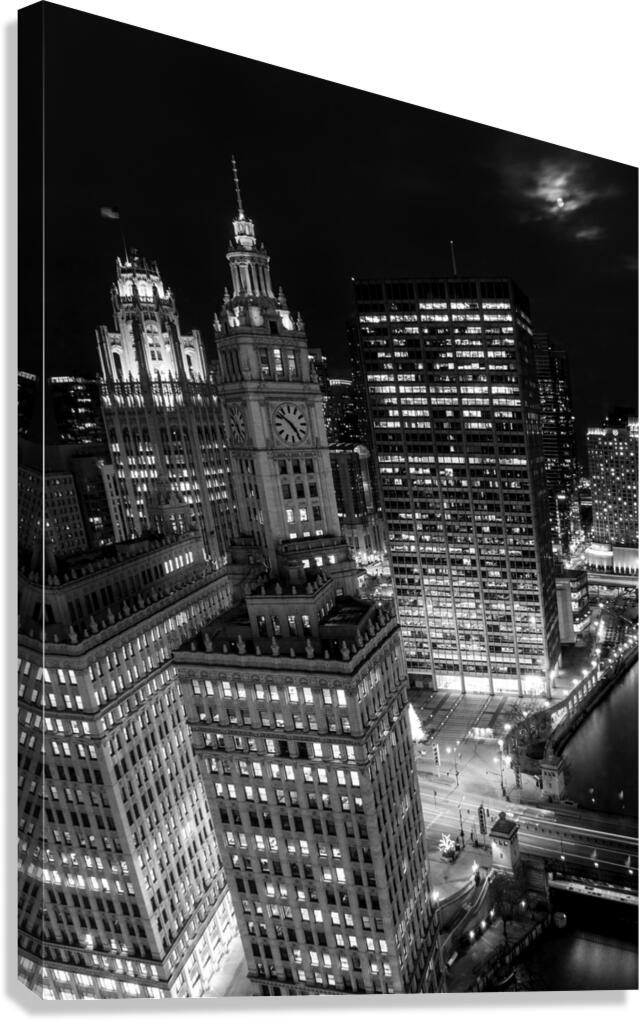 moonrise over downtown chicago at night  vertical Canvas Print