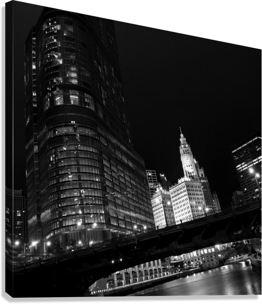 trump tower wrigley building at night  square 121 Canvas Print