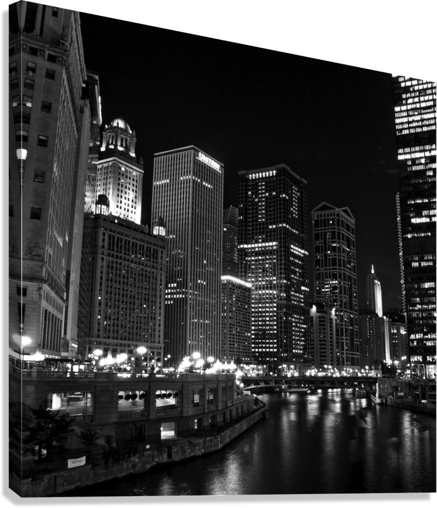 wacker drive chicago riverwalk at night  square 8 Canvas Print
