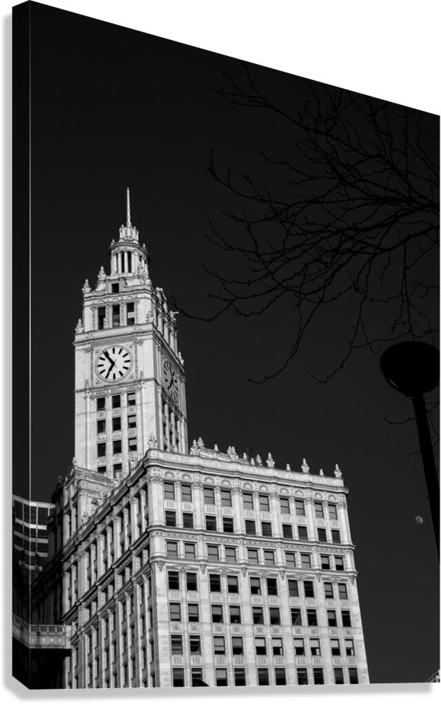 wrigley building clock  vertical 49 654 13k Canvas Print