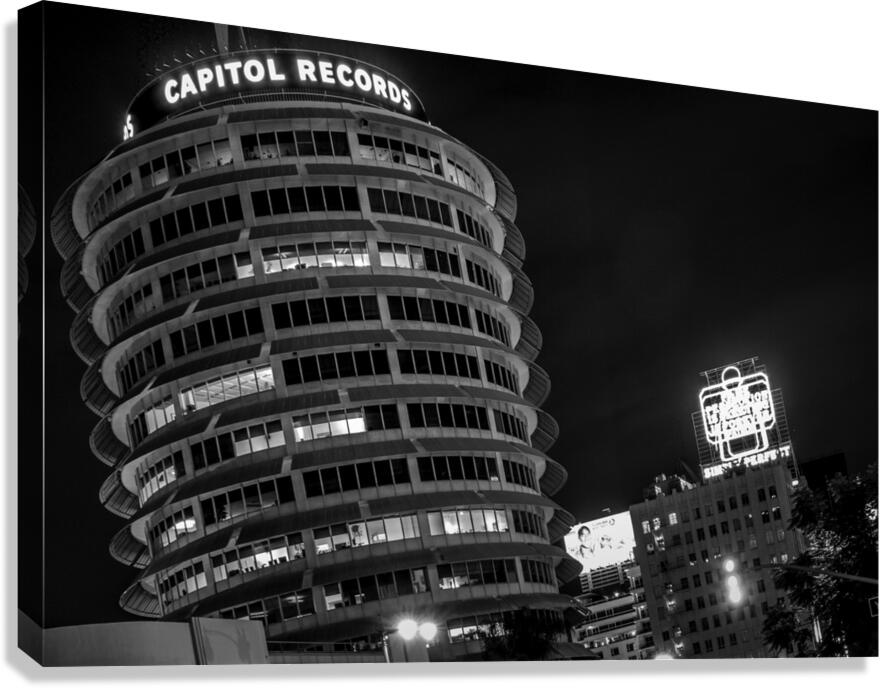 capitol records building at night  horizontal 259 Canvas Print
