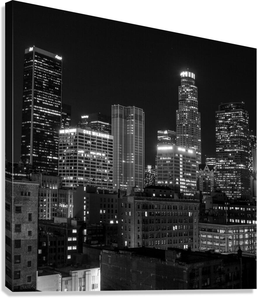 downtown LA city skyline at night  square 2602 On Canvas Print