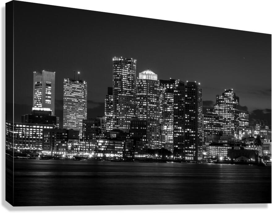 boston skyline night  horizontal 1249 Boston 13k. Canvas Print